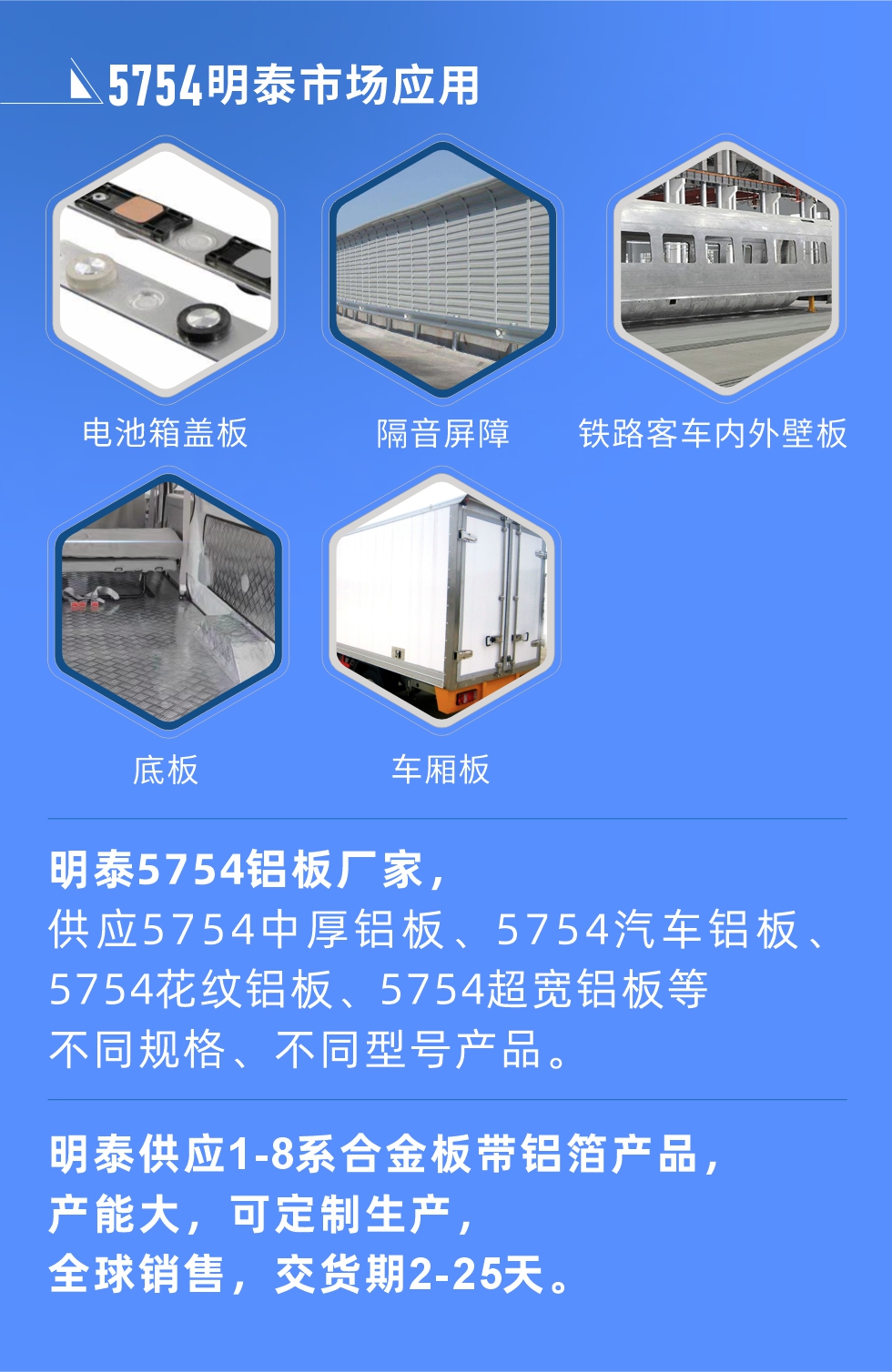 明泰5754鋁板優(yōu)勢

　　1、可焊接性能強，焊接裂縫的傾向低，焊縫和基體金屬的強度高。

　　2、表面的氧化物較少，軋制板材的表面質量好，光滑無裂紋，無腐蝕斑點和硝鹽痕跡。

　　3、5754鋁板屬于中高強度的鋁合金，疲勞性能和耐腐蝕性能好。

　　4、可根據(jù)客戶需求定制不同厚度、不同版型的5754鋁板產(chǎn)品。

　　5754鋁板生產(chǎn)以及包裝要求
　　1、表面不允許有裂紋、腐蝕斑點和硝鹽痕跡。

　　2、表面上允許有深度不超過缺陷所在部位壁厚公稱尺寸8%的起皮、氣泡、表面粗超和局部機械損傷，但缺陷深度不能超過0.5mm,缺陷總面積不超過板材總面積的5%。

　　3、允許供貨方沿型材縱向打光至表面光滑。

　　4、其他要求：有需求方和供貨方自己擬定。

